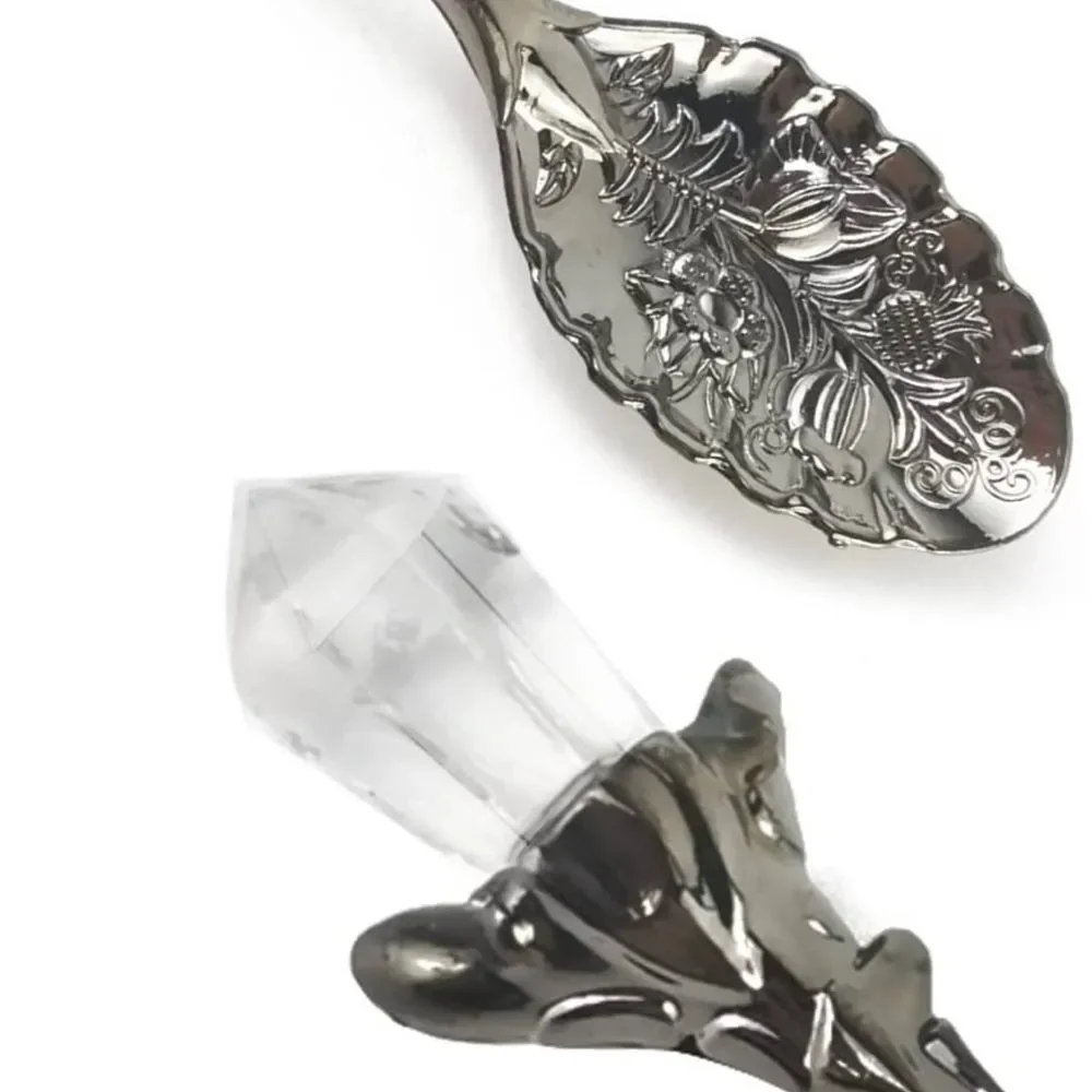 4 black tone Retro Coffee Spoons Crystal Alloy Spoons Vintage Carved Co…